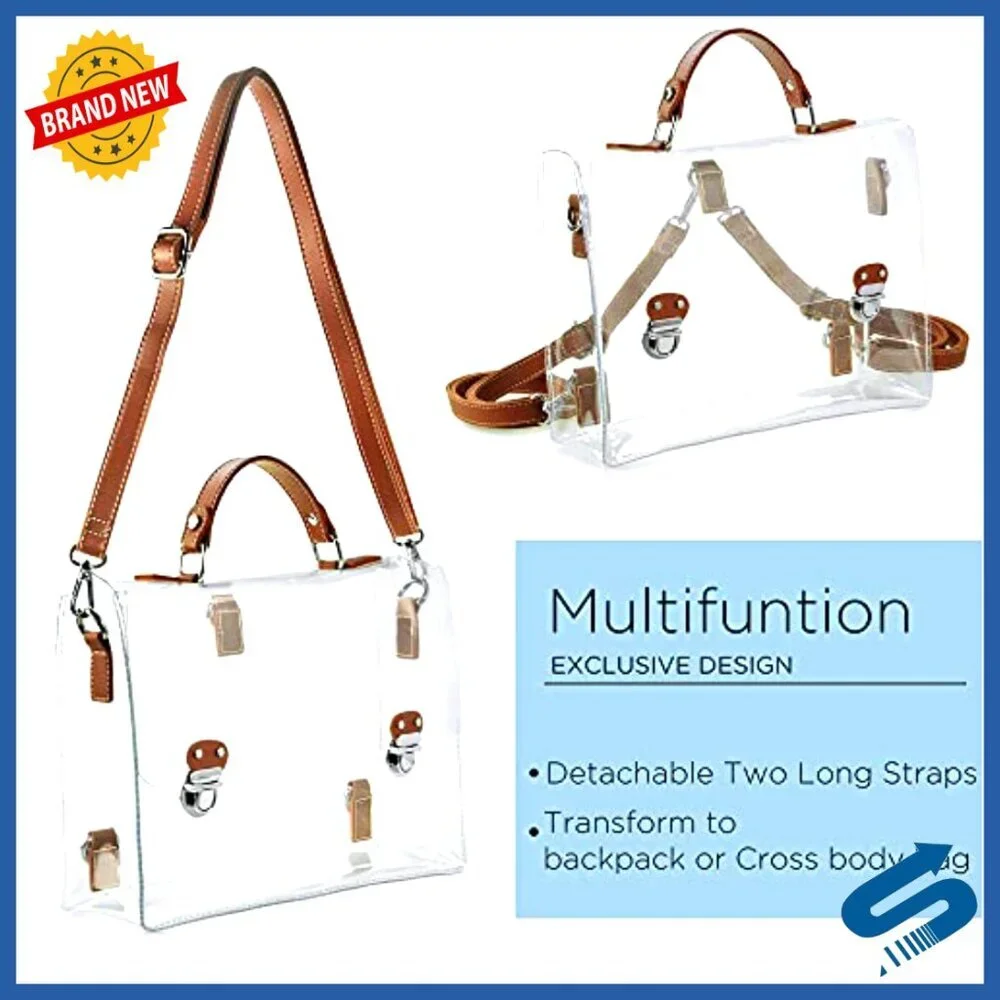 Clear PVC Stadium Backpack Convertible Satchel Crossbody Bag Unisex